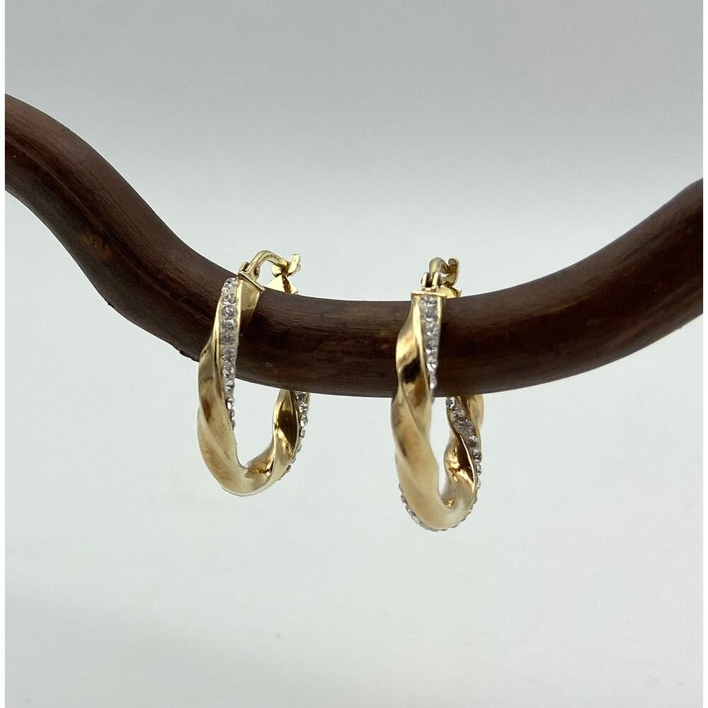 925 Silver & 10K Gold Filled Twisted Hoop Earrings w/ Crystals MOM Jordan READ